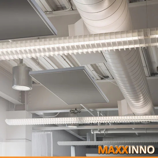 Technisch plafond in utiliteitsbouw met infraroodpaneel als alternatief voor luchtverwarming in een bedrijfshal